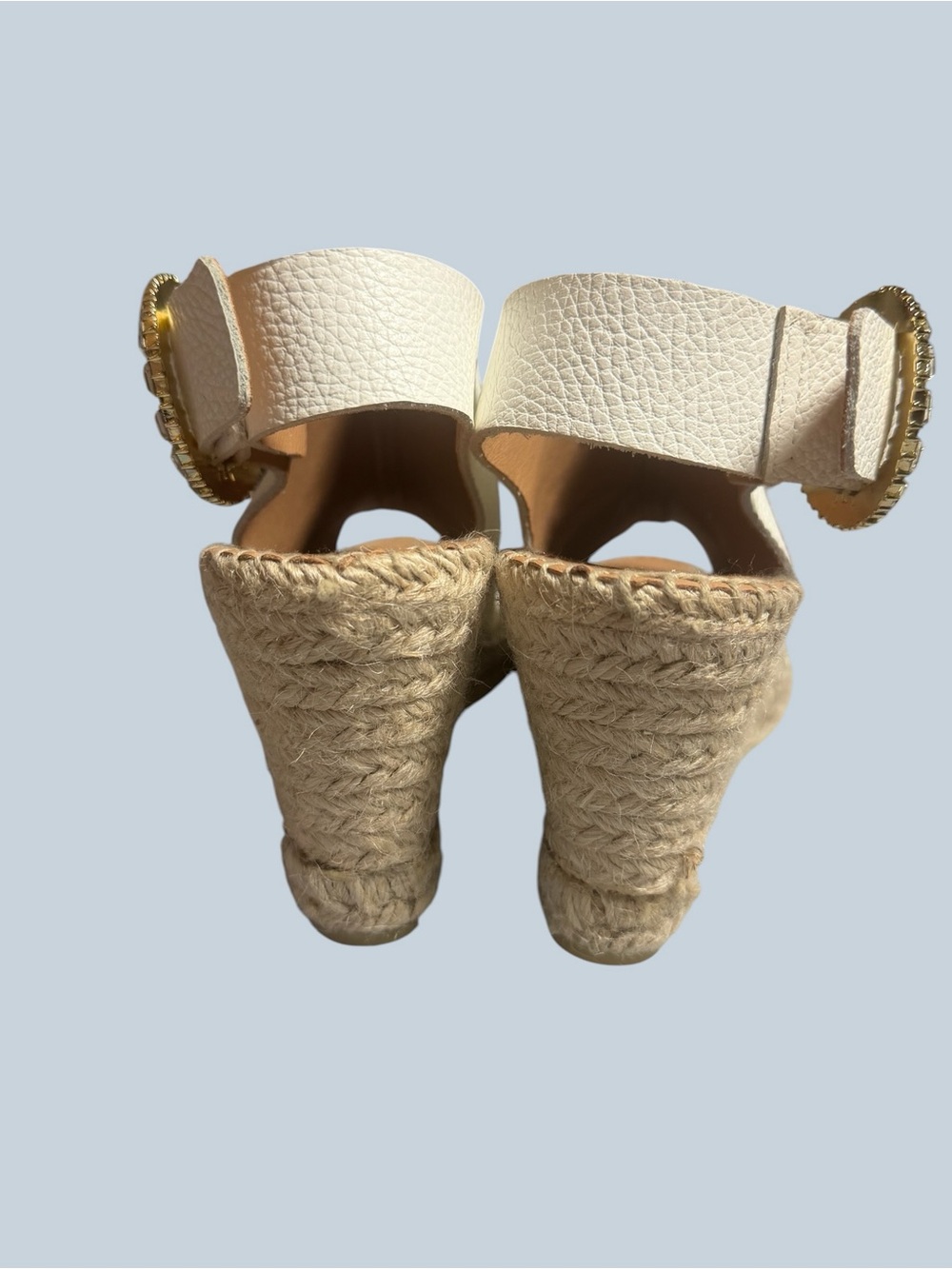 Maypol Made in Spain White Espadrille Wedge Sandals with Rhinestone Buckle - Picture 10 of 16